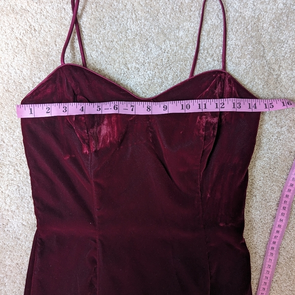 Vintage LA GLO Red Maroon Velvet Spaghetti Strap Midi Prom Party Dress - Picture 9 of 14